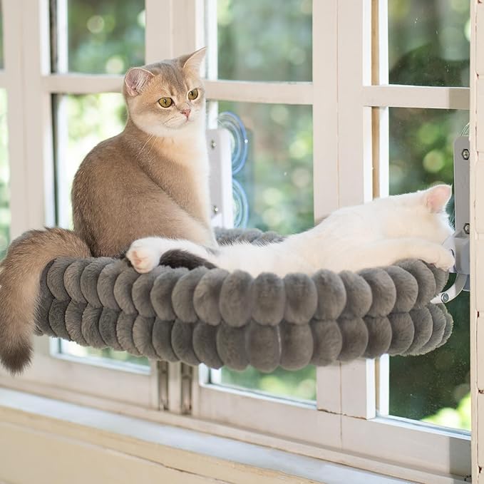 CHEERPALS Cat Window Perch for Indoor Cats Hammock for Window with Reversible Cushion, Foldable Cat Window Bed for Large Cats and Kittens(Grey,Medium)