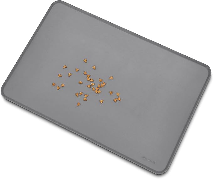 Amazon Basics Waterproof Anti-Slip Silicone Pet Food and Water Bowl Mat, 24 x 16 inches, Grey, Solid