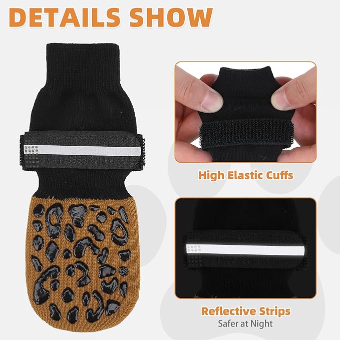 KOOLTAIL Anti Slip Dog Socks to Prevent Licking Paws,Dog Shoes for Hot Pavement, Reflective Traction Control Grip Booties, Dogs Boots & Paw Protector for Hardwood Floors Small Medium Large Senior Dogs