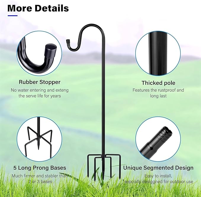 Shepherd Hooks for Outdoor, ToyHotels 1 Pack 78 Inch Bird Feeder Pole with 5 Prongs Base for Hanging Lantern, Hummingbird Feeder, Lightweight Plant, Shepherds Hook for Bird Feeders for Outside
