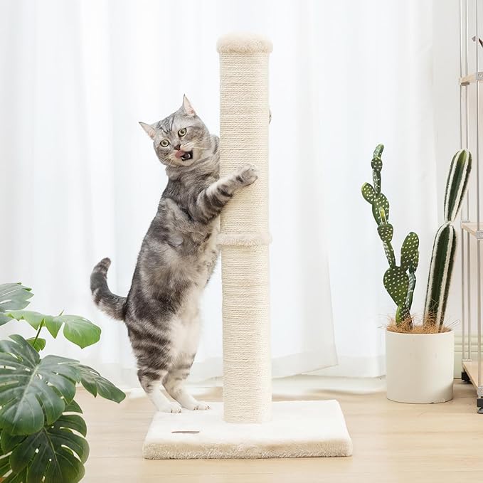 34inch Cat Scratching Post with Natural Sisal Rope 4.3Inch Large Diameter Scratcher Post Tree for Indoor Cats Beige