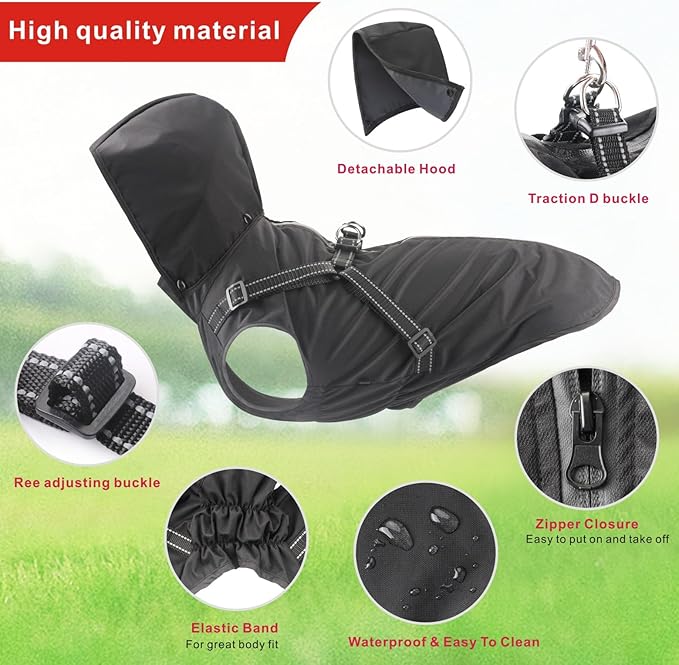 Mosucoirl Dog Raincoat Waterproof Dog Hoodie Reflective Dog Raincoat Hooded Adjustable Rain Jacket for Small Medium Large Dogs Puppies (Black, M)
