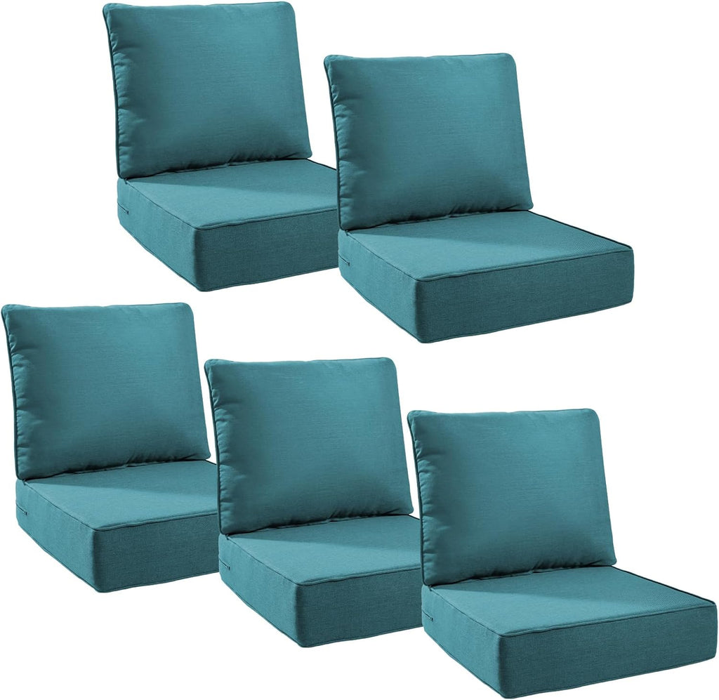 6" Thick Outdoor Cushions 24x24x6, 5-Set Deep Seat Patio Cushions with Removable Cover, Waterproof & Fade Resistant Replacement for Wicker Chair, Loveseat, Sofa - Peacock Green