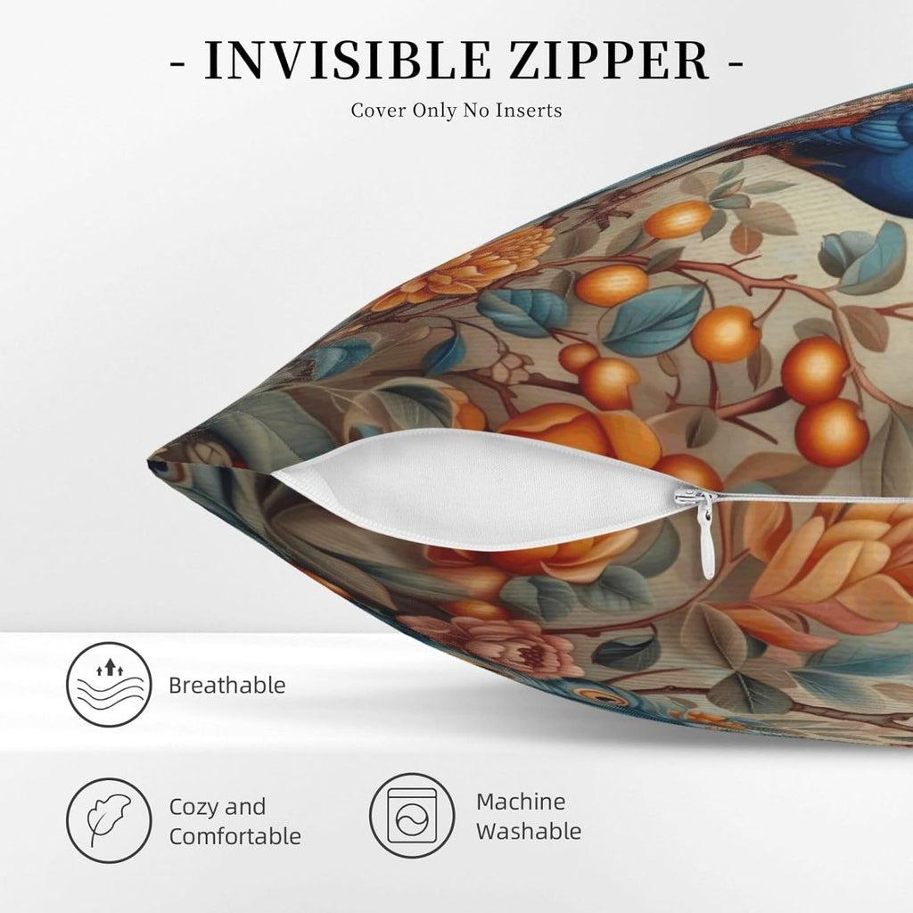 William Morris Abstract Vintage Floral Peacock Design 18x18 inches Throw Pillow Covers Square Pillowcases Decor for Bed Couch Sofa Living Room Cushion Covers