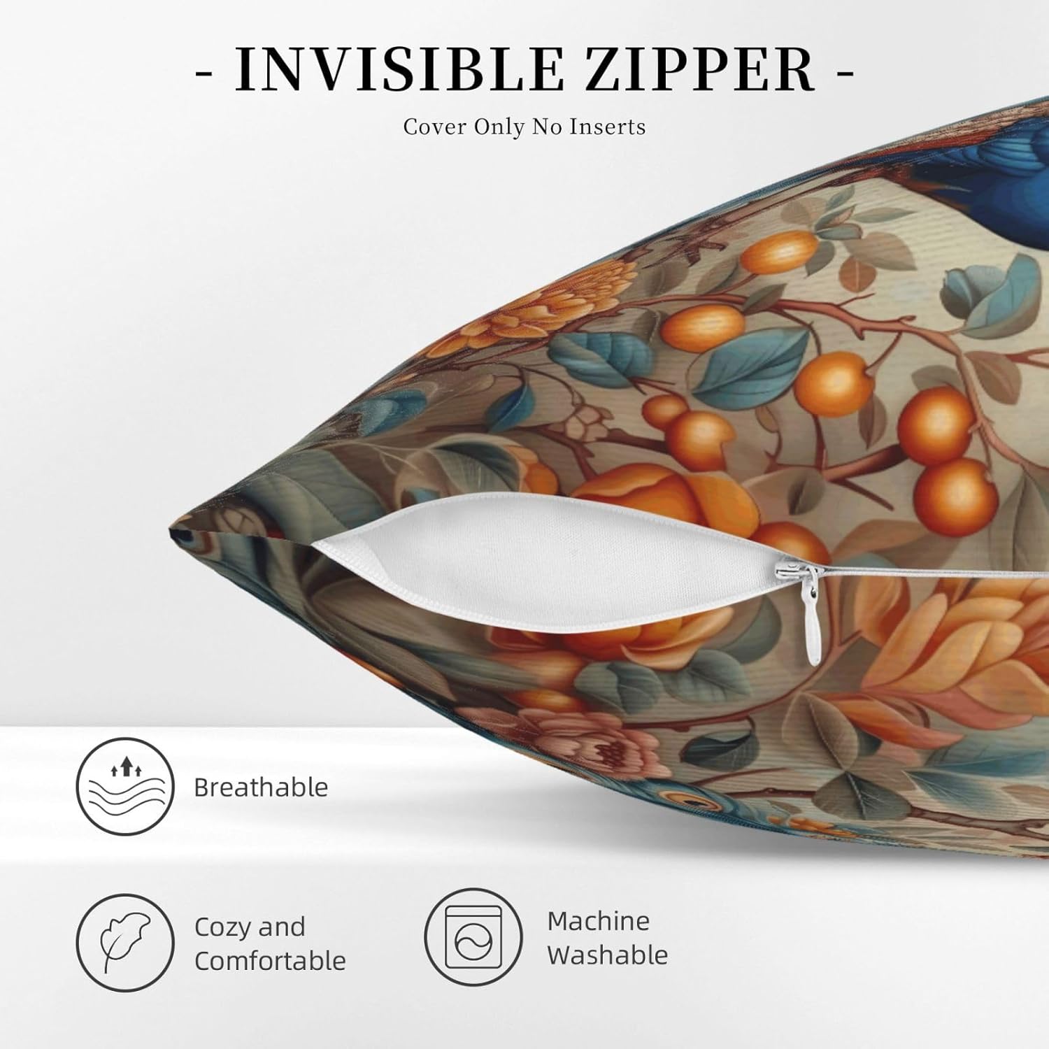 William Morris Abstract Vintage Floral Peacock Design 18x18 inches Throw Pillow Covers Square Pillowcases Decor for Bed Couch Sofa Living Room Cushion Covers