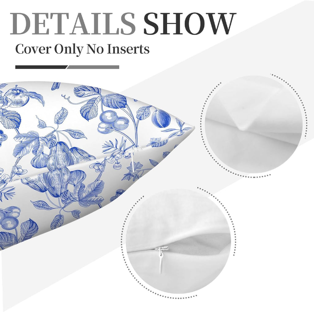 Blue Floral Bird Pillow Covers 18x18 Inch, Chinoiserie Throw Pillow Cases Set of 4 Spring Summer Flower Decorative Pillowcases for Couch Bed Sofa Cushion Living Room, Chinoiserie Decor