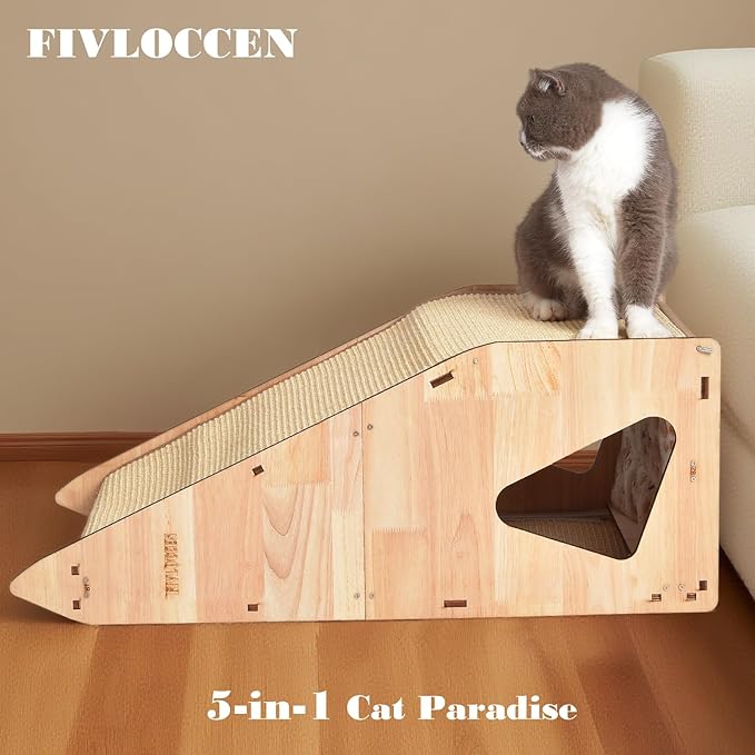 large Cat Scratching Post with Bed: Modern Sisal Cat Scratcher & Wood Frame, Integrated Cat Scratch Pad Post Condo Tunnel. All-in-One Space Saver for Multi-Cat & Budget-Friendly Homes (24in)