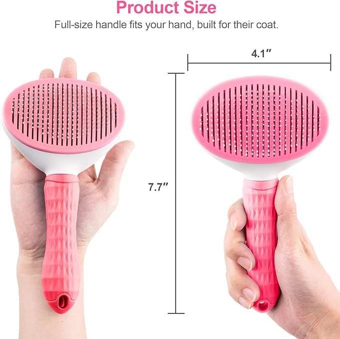 Depets Self Cleaning Slicker Brush, Dog Cat Bunny Pet Grooming Shedding Brush - Easy to Remove Loose Undercoat, Pet Massaging Tool Suitable for Pets with Long or Short Hair Pink