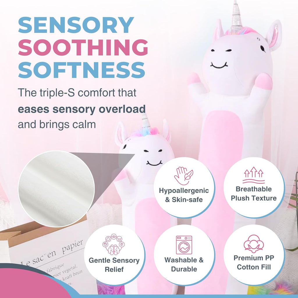 Unicorn Plush Body Pillow for Kids | Long Stuffed Animal Cuddle Pillow | Soft Hugging Toy | Plushie Gift for Girls & Boys | Long Plush Body Pillow for Sleep & Comfort | Small, 23 Inches