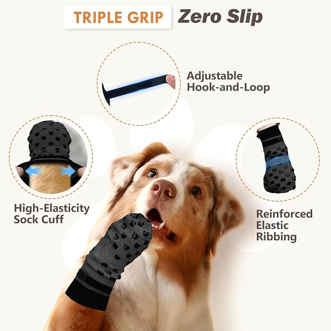 Non Slip Dog Socks to Prevent Licking Paws Grippy Socks for Senior Dog on Hardwood Floors Anti Slip Dog Socks for Hot Pavement Double Side Paw Protector Prevent Scratching Grey XL