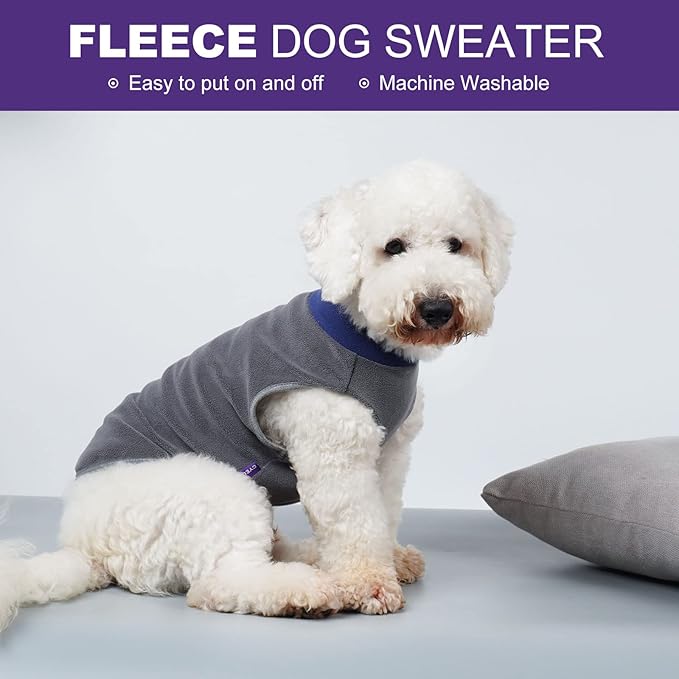 Cyeollo 2 Pack Reflective Dog Sweatshirt Pullover Fleece Vest with Leash Hole for Small Puppy Dogs Size S