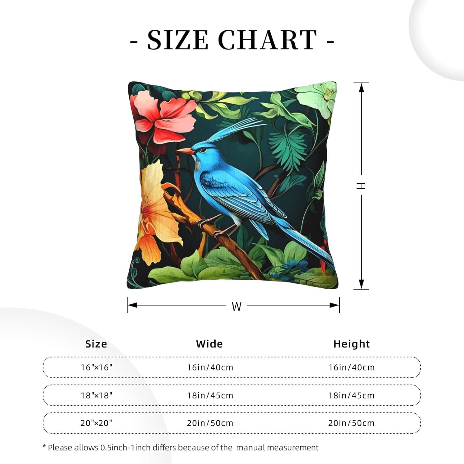 William Morris Bluebird and Flowers Design 18x18 inches Throw Pillow Covers Square Pillowcases Decor for Bed Couch Sofa Living Room Cushion Covers