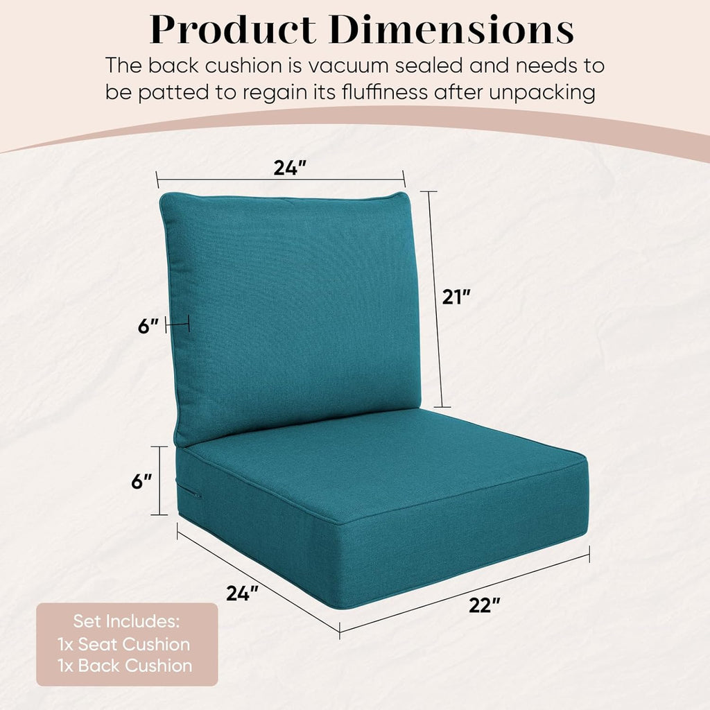 Luxury Outdoor Seat Cushion Set-22 x 24 x 6 Inch Outdoor Chair Cushions with Water Resistant & Removable Cover Outdoor Cushions for Patio Furniture Chair Sofa Couch