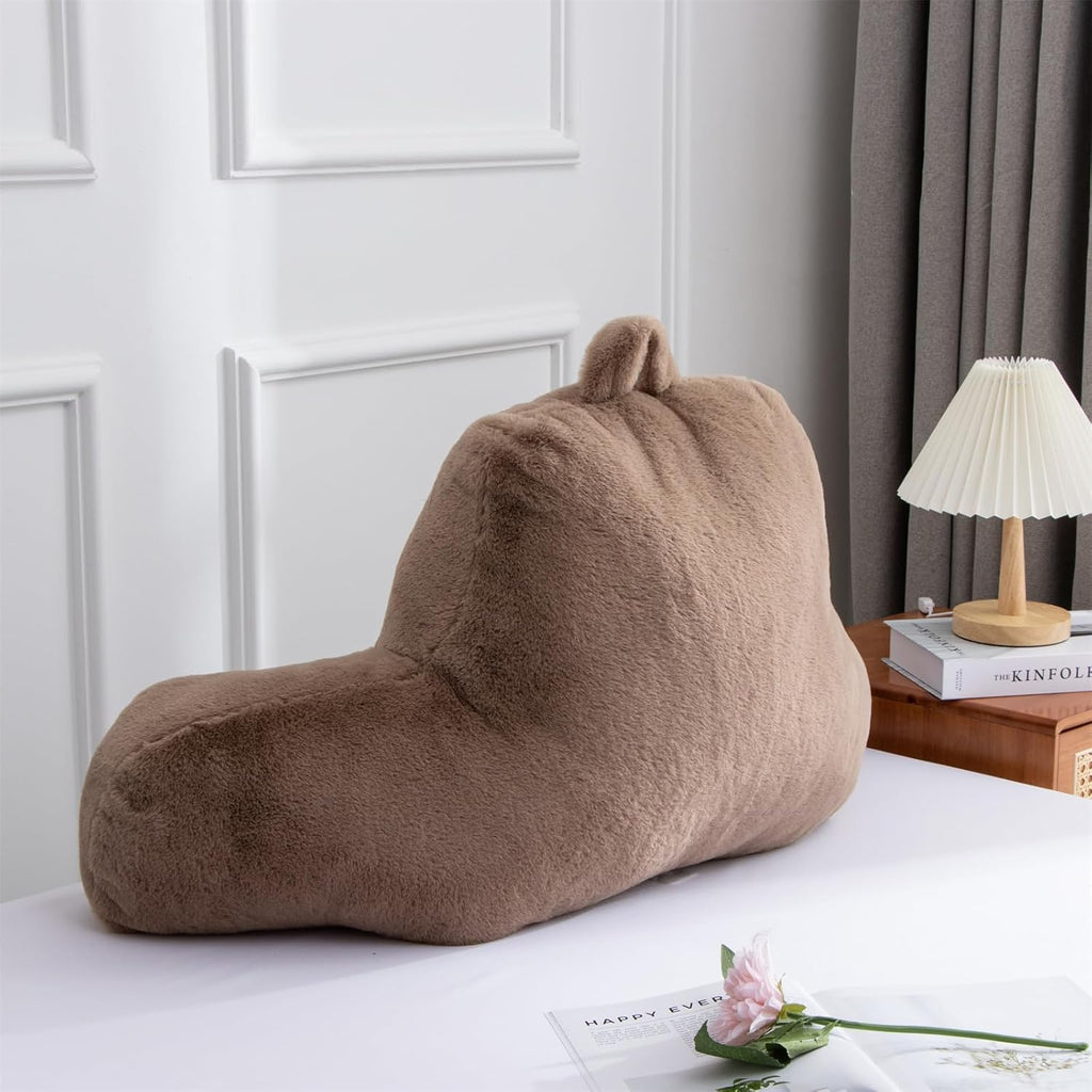 Aimuan Reading Pillow Bed Rest Pillow with Arms Rabbit Fur Cushion for Adults Teens Incline Rest Sitting up & Sleeping Snoring Pillow with Pregnancy Lumbar Back Support (Standard, Khaki)