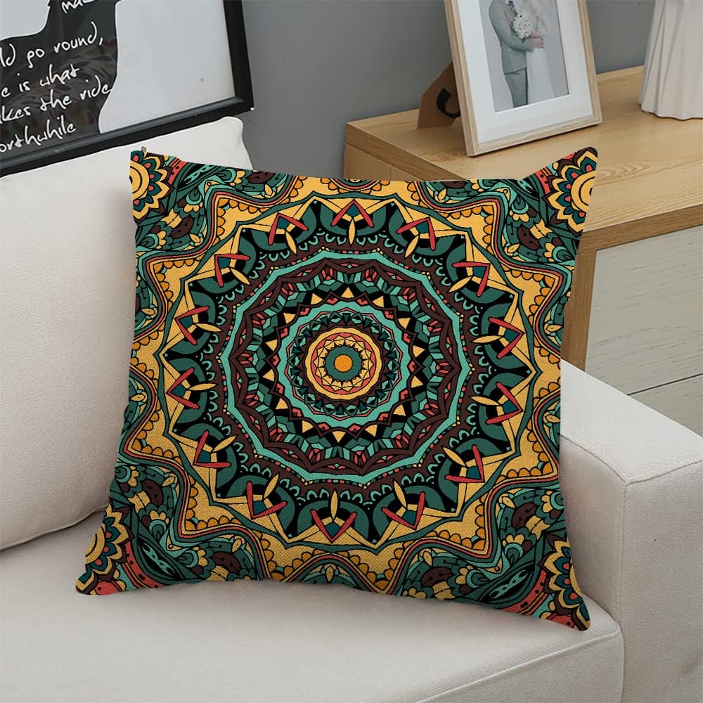 Decorative Square Throw Pillow Covers Retro Mandala Couch Sofa Bed Pillow Covers Cushion Cases 18x18 inch