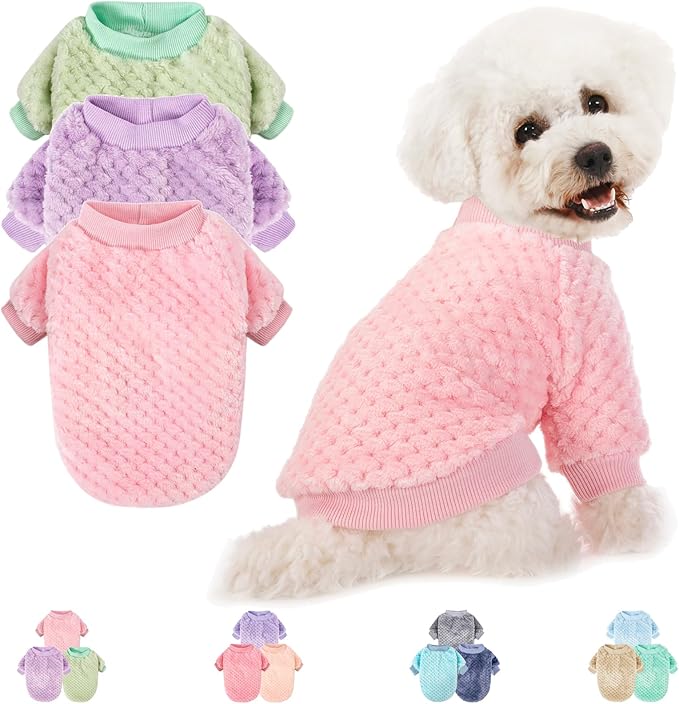 Dog Sweater, 3 Pack Dog Sweaters for Small Medium Dogs or Cat, Warm Soft Flannel Pet Clothes for Dogs Girl or Boy, Dog Shirt Coat Jacket (Large, Pink+Purple+Light Green)