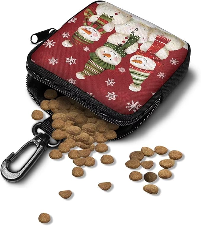 KEIAHUAN Christmas Snowman Zippered Dog Treat Pouch Red Pocket Sized Dog Training Treat Pouches Hands-Free Pet Feed Snack Reward Pocket for Training, Walking & Outdoor