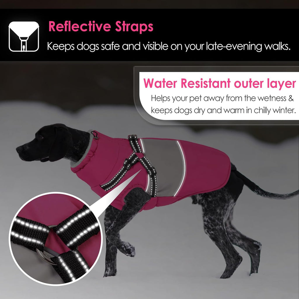 AOFITEE Dog Coat, Waterproof Dog Jacket Winter, Dogs Coat with Harness Built in, Warm Dogs Puffer Jacket with Zipper, Reflective Pet Snowsuit Sweater for Dachshund, French Bulldog, Boston Terrier, M