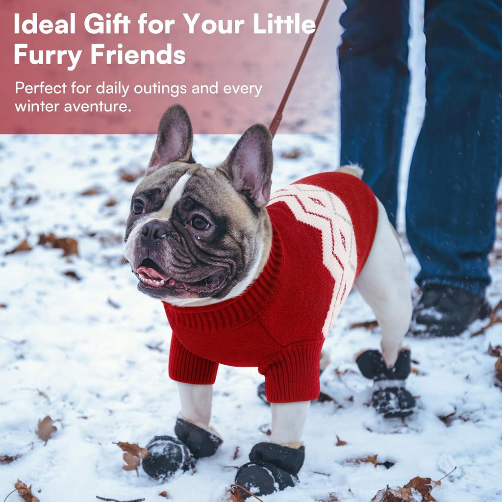 Queenmore Warm Dog Sweater, Soft Pet Knitwear, Knitted Pullover, Winter Pet Clothes for Small Medium Dogs Cats Red