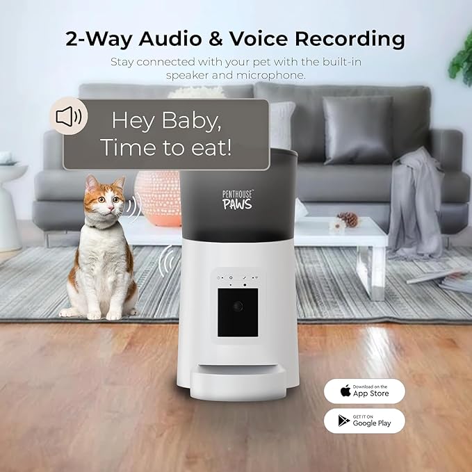 Smart HD Automatic Cat Feeder with 1080P Camera & Night Vision, 2-Way Audio, WiFi App Control, Anti-Jam 6L Cat Feeder with Backup Power, Easy to Clean, Schedules Up to 15 Meals for Cat & Dog, White