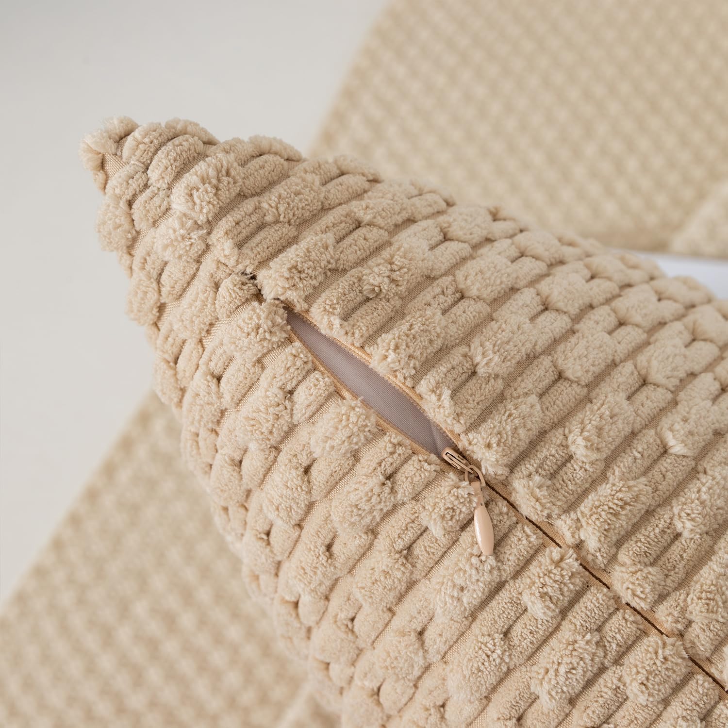 Kevin Textile 14x22 Inch Pillow Cover 1 Pack Boho Decorative Soft Striped Corduroy Lumbar Farmhouse Solid Color Accent Rectangle Cushion Case for Living Room Couch Sofa Bed, Beige