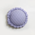 Acrylic Knitted Round Throw Pillow Knitting Bohemian Circular Cushion Pillow with Knit Handmade Pompoms Decorative Romantic Purple, Diameter 18inches