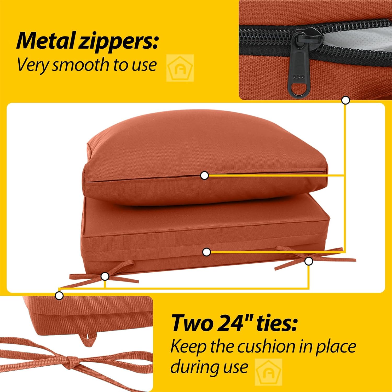 AAAAAcessories Outdoor Deep Seat Cushions, Waterproof, Fade-Resistant Patio Furniture Replacement Cushions, 25.5" x 25.5" x 5" + 25.5" x 13.5", Set of 4, Rust