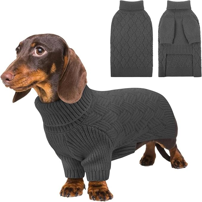 KOESON Small Dog Sweater Female and Male, Cable Knit Dog Sweaters with Sleeves, Easy On Halloween Sweaters for Dachshund, Chihuahua, Pug, Yorkie, Warm Winter and Fall Apparel for Small Dogs, Grey, S