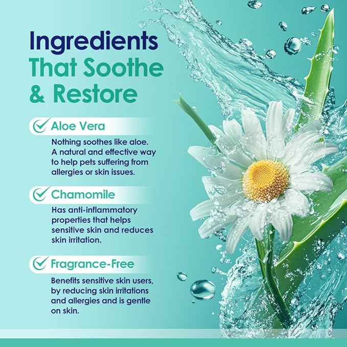 2-in-1 Dog Shampoo and Conditioner with Soothing Aloe Vera & Chamomile, Sensitive Skin, Fragrance-Free, Hypoallergenic Formula Provides Itchy Skin Relief from Dry Skin & Allergies - 16oz
