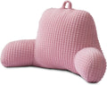 A Nice Night Reading Pillow Bed Wedge Large Adult Children Backrest with Arms Back Support for Sitting Up in Bed/Couch for Lounging Bedrest,Waffle Stereoscopic Design,Pink