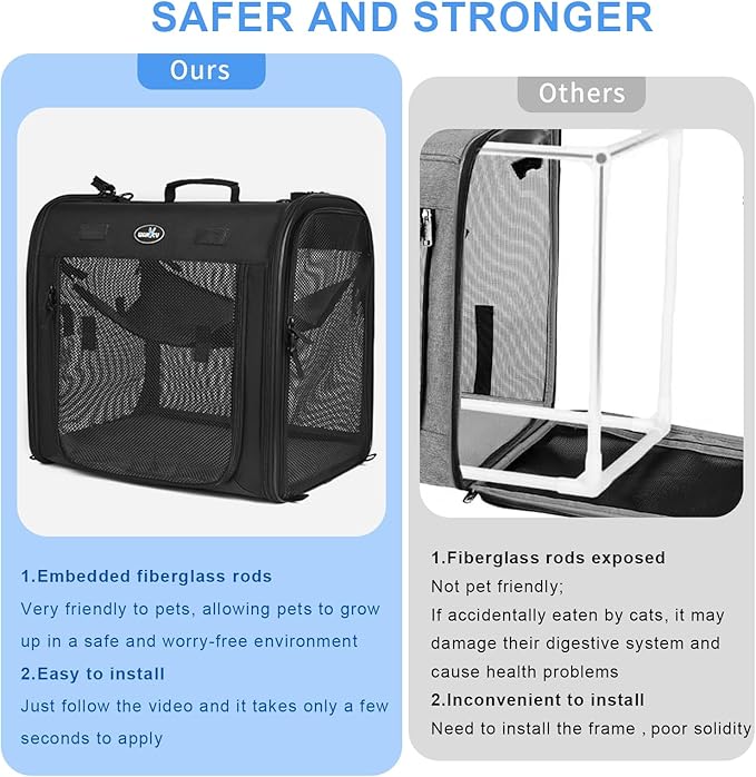 Portable 2-in-1 Pet Carrier for Medium Dogs Large Cat Carrier for 2 Cats Travel Double Dog Crate Set with Portable Carry Bag/Hammocks/Mats/Tent Stakes/2 Pcs Pet Bowls for Outdoor Camping