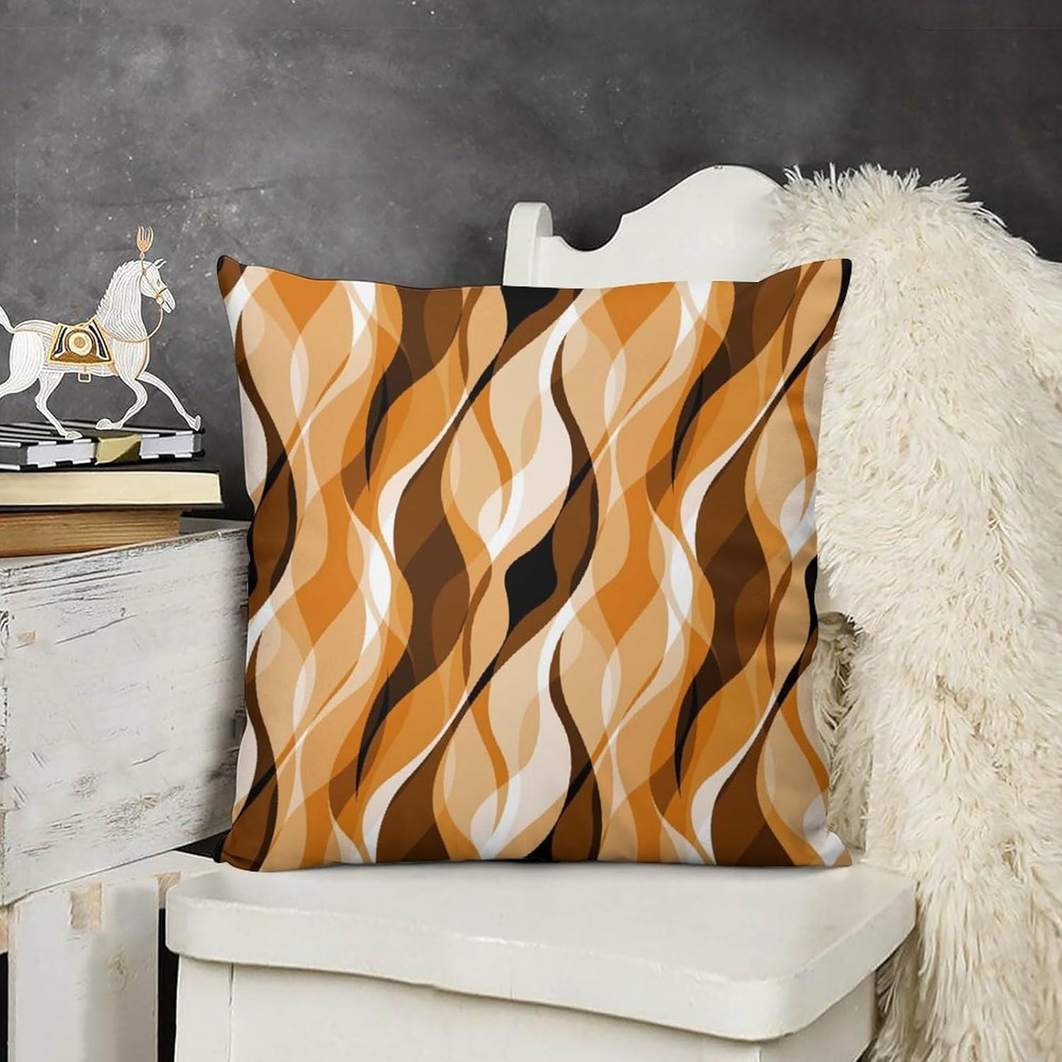 Orange Throw Pillow Covers Modern Abstract Burnt Orange Striped Decorations for Bedroom Living Room Farmhouse Sofa Pillows Bed Couch 16x16 Inch