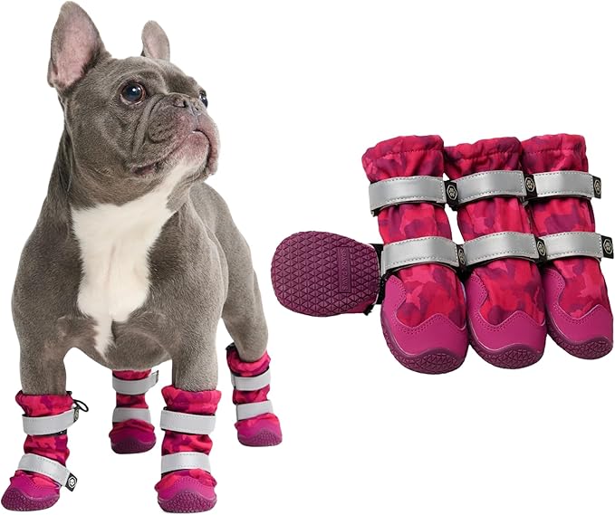 Spark Paws Dog Shoes, Waterproof Dog Boots for Medium to Large Dogs, Non Slip, Breathable Dog Booties and Paw Protectors - 4PCS Doggie Hiking Boots with Reflective Straps, Pink Camo, Size 2