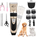 Aovdy Dog Clippers Grooming Kit Dog Shaver Clippers Hair and Paw Electric Cleaning Hair Clippers Set for Dogs Cats Rabbit (Gold, Scissor Set+Foot Shaving Blade)