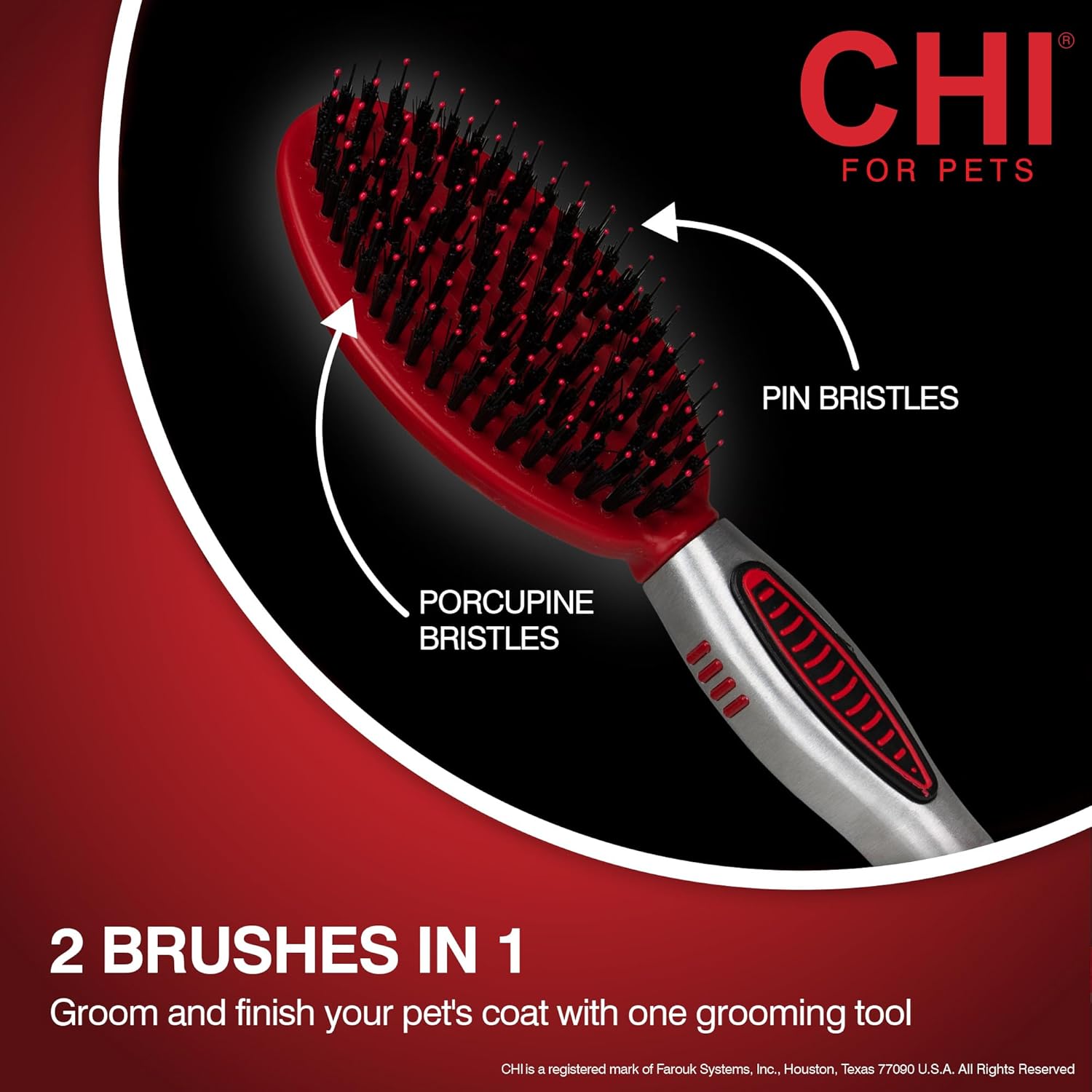 CHI Dog Brush for, Porcupine Brush for Dogs - Grooming Tools for Dogs & Puppies, Removes Mats and Tangles, Ionic Technology, Ergonomic Soft Grip Handle, Suitable for All Hair Types