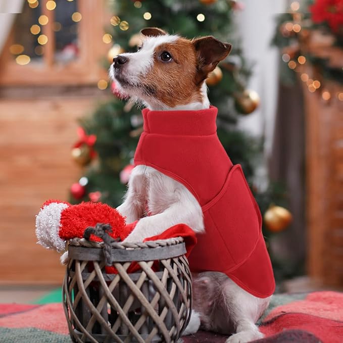 Queenmore Medium Dog Sweaters, Soft Fleece Vest Pullover Dog Jacket with Leash Hole, Warm Winter Dog Clothes Cold Weather Doggy Dachshund Sweater for Medium Dogs Cats Boy or Girl (Red,M)
