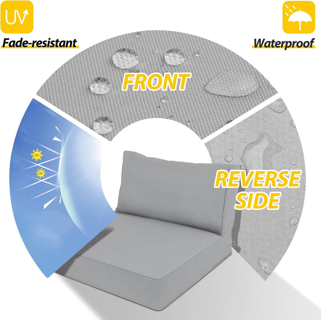 AAAAAcessories Outdoor Deep Seat Cushions, Waterproof, Fade-Resistant Patio Furniture Replacement Cushions, 23.5" x 25.5" x 5" + 23.5" x 13.5", Set of 4, Gray