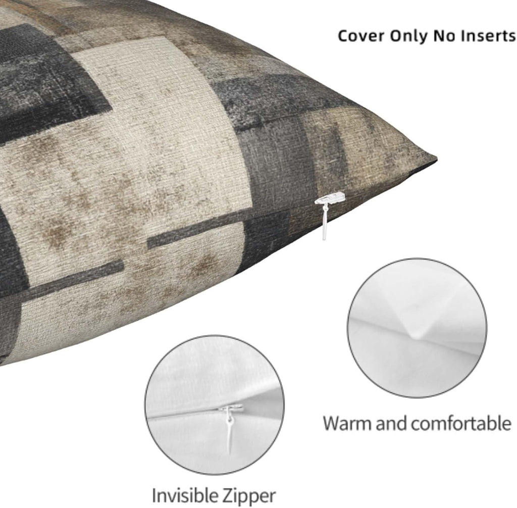 Throw Pillow Covers 18x18 Set of 2, Vintage Check Cushion Covers, Decorative Square Pillowcases for Couch, Bedroom, Living Room