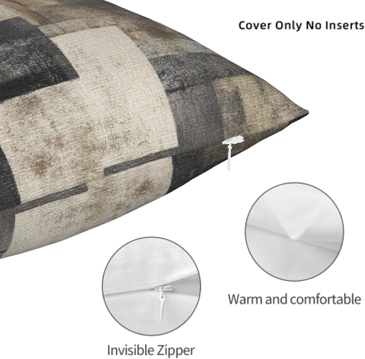 Throw Pillow Covers 18x18 Set of 2, Vintage Check Cushion Covers, Decorative Square Pillowcases for Couch, Bedroom, Living Room