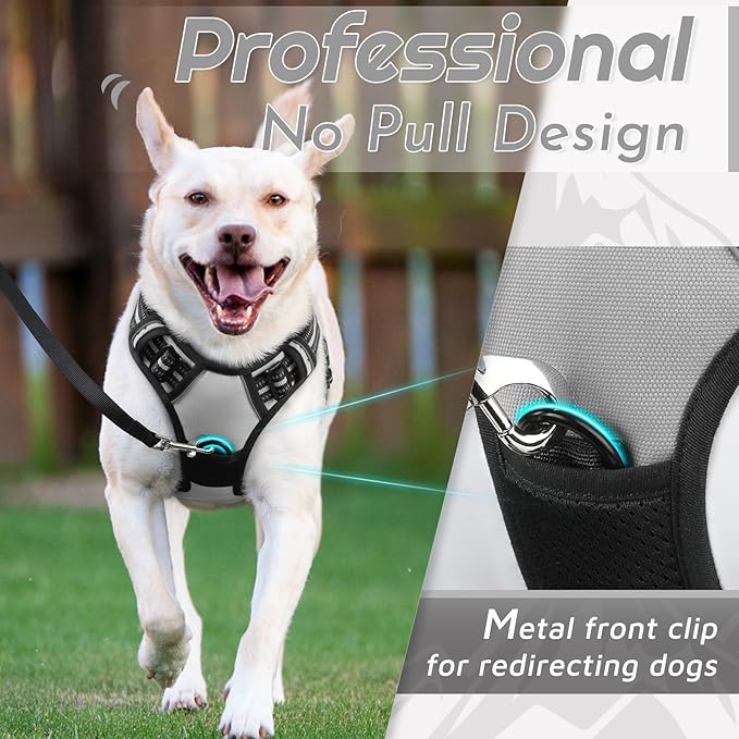 Eagloo Dog Harness Small Sized Dog, No Pull Service Vest with Reflective Strips and Control Handle, Adjustable and Comfortable for Walking, No Choke Pet Harness with 2 Metal Rings, Grey, S