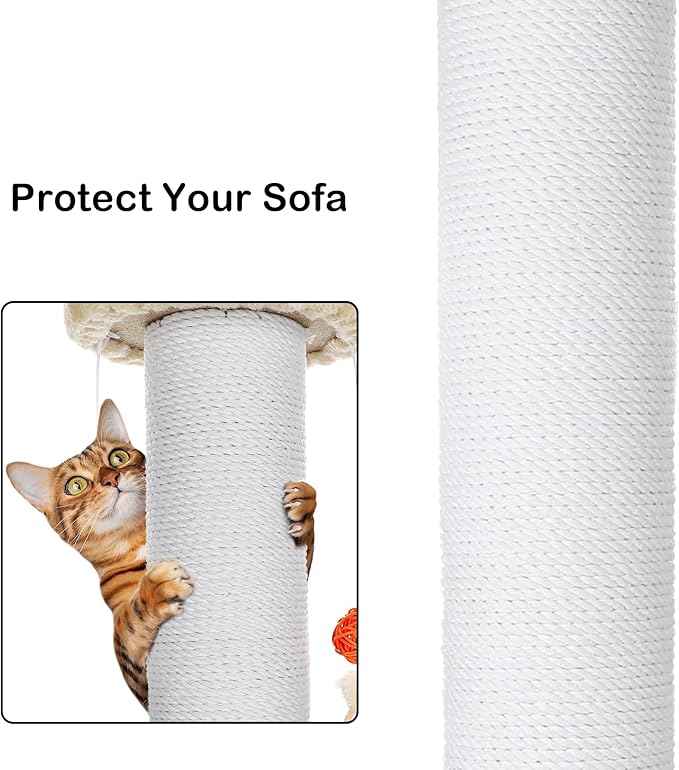 36.5 Inch Cat Scratching Post Heavy Duty Cat Scratch Post Handmade Cotton Rope with Hanging Toys for Ultimate Cat Fun(Beige)
