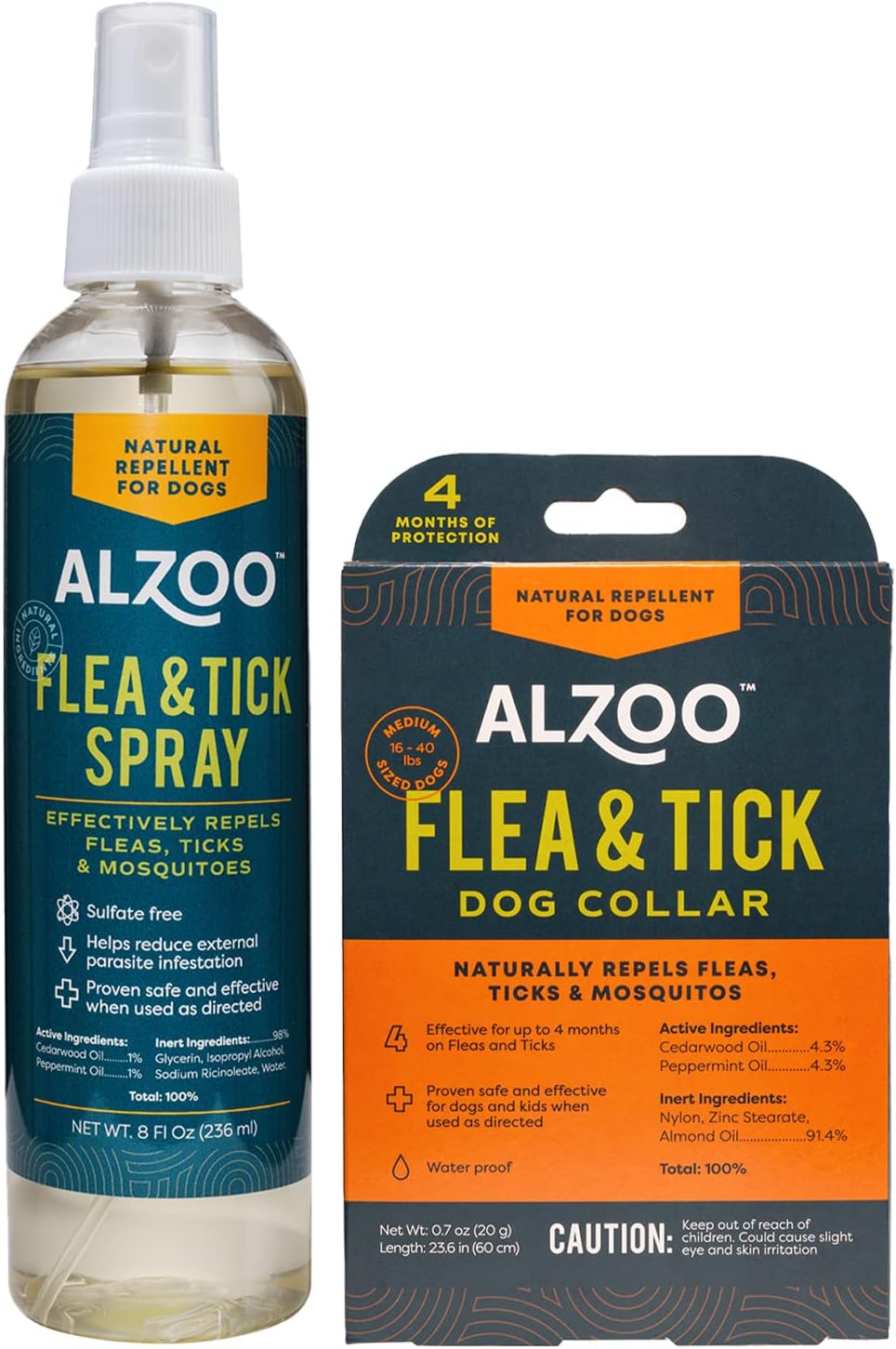 ALZOO Flea & Tick Dog Collar and 8 Fl. Oz. Flea & Tick Repellent Spray for Dogs, Medium-Sized Dogs: 16-40 lbs, 100% Plant-Based Active Ingredients