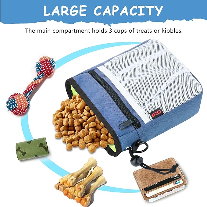 Dog Treat Pouch - 3 Ways to Wear Treat Pouches for Pet Training and 2 Pieces Clicker Taining for Dogs, Dog Training Treat Pouch Bag and Dog Clicker for Training with Waist Belt Shoulder Strap - Blue