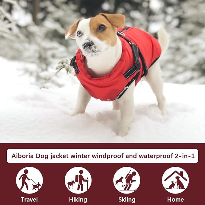 Aiboria Dog Jacket Coat Windproof Jackets Warm Pet Vest Fleece Dog Sweater Padded Vest with Chest Strap Harness Red 3XL