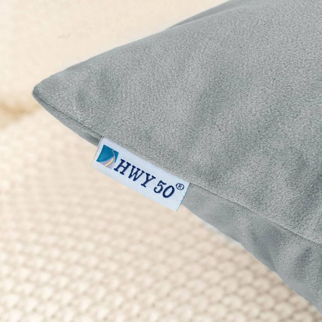 HWY 50 Gray Grey Velvet Throw Pillow Covers 16x16 Inch, Pack of 2 Soft Cozy Solid Decorative Luxury Cushion Cases for Couch Sofa Bed Living Room Bedroom