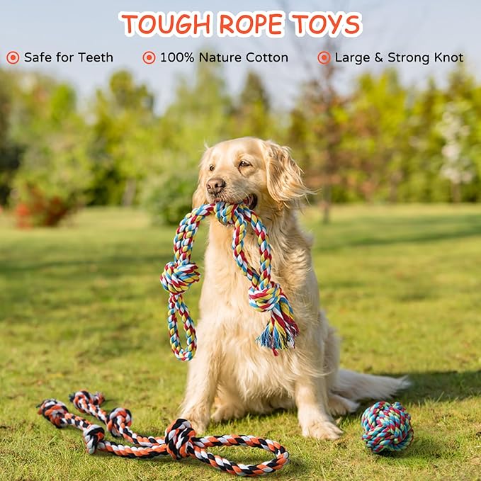 Aitmexcn Dog Rope Toys for Large and Medium Aggressive Chewers, 8 Pack Heavy Duty Dog Rope Toy for Large, Dental Cleaning Chew Toys, Tug Toy for Boredom, 100% Cotton Indestructible Pet Toy