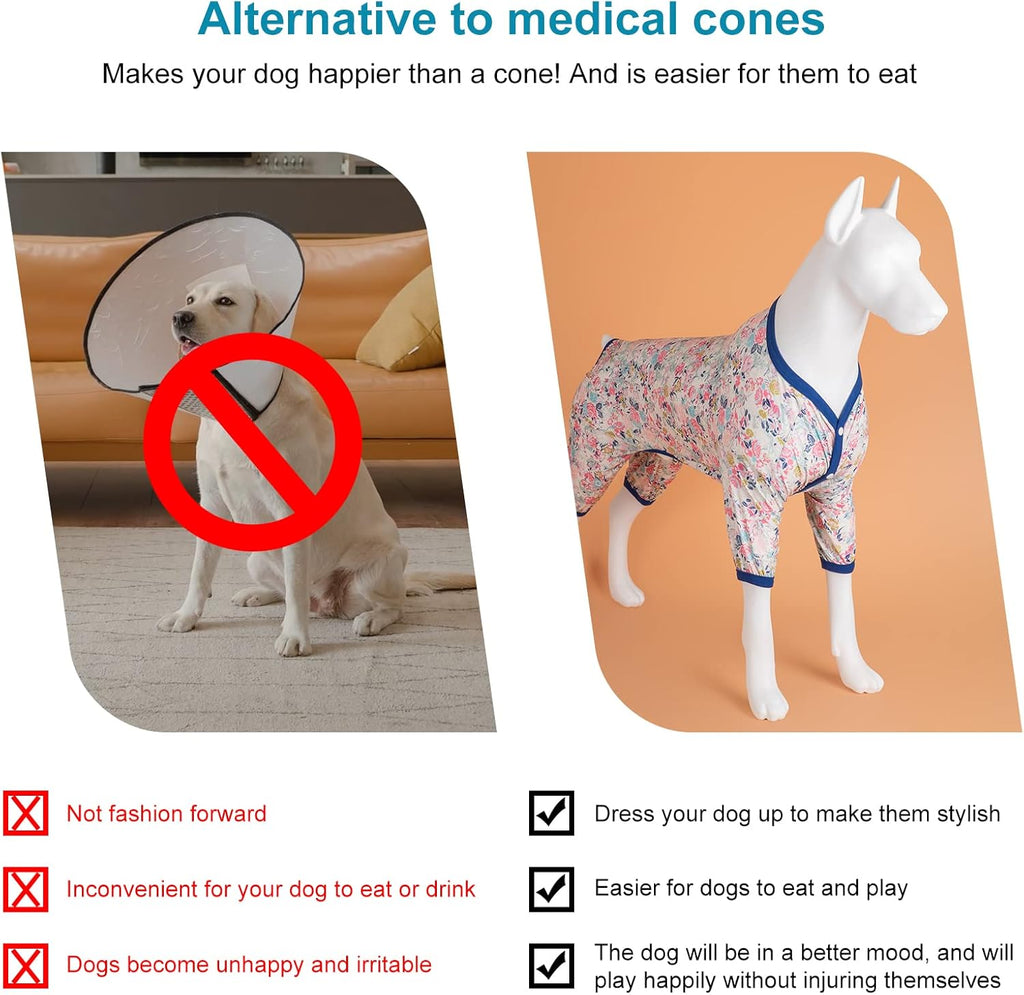 LovinPet Large Dog Pajamas - Anxiety Calming Dog Shirt, Lightweight Fabric, Adorable Spring Flowers Print, Pjs for Large Dogs, Pajamas for Pitbulls, Pitbull Clothes, Pink M