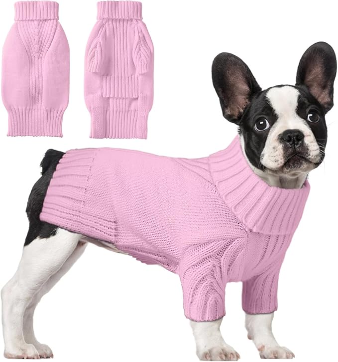 Dog Sweaters for Small Medium Large Dogs Girl, Classic Turtleneck Pet Sweater for Dogs Cats, Thermal Doggy Winter Coat, Warm Dog Shirt Outfits, Double Knitting Collar for Outdoor Playing (2XL, Pink)