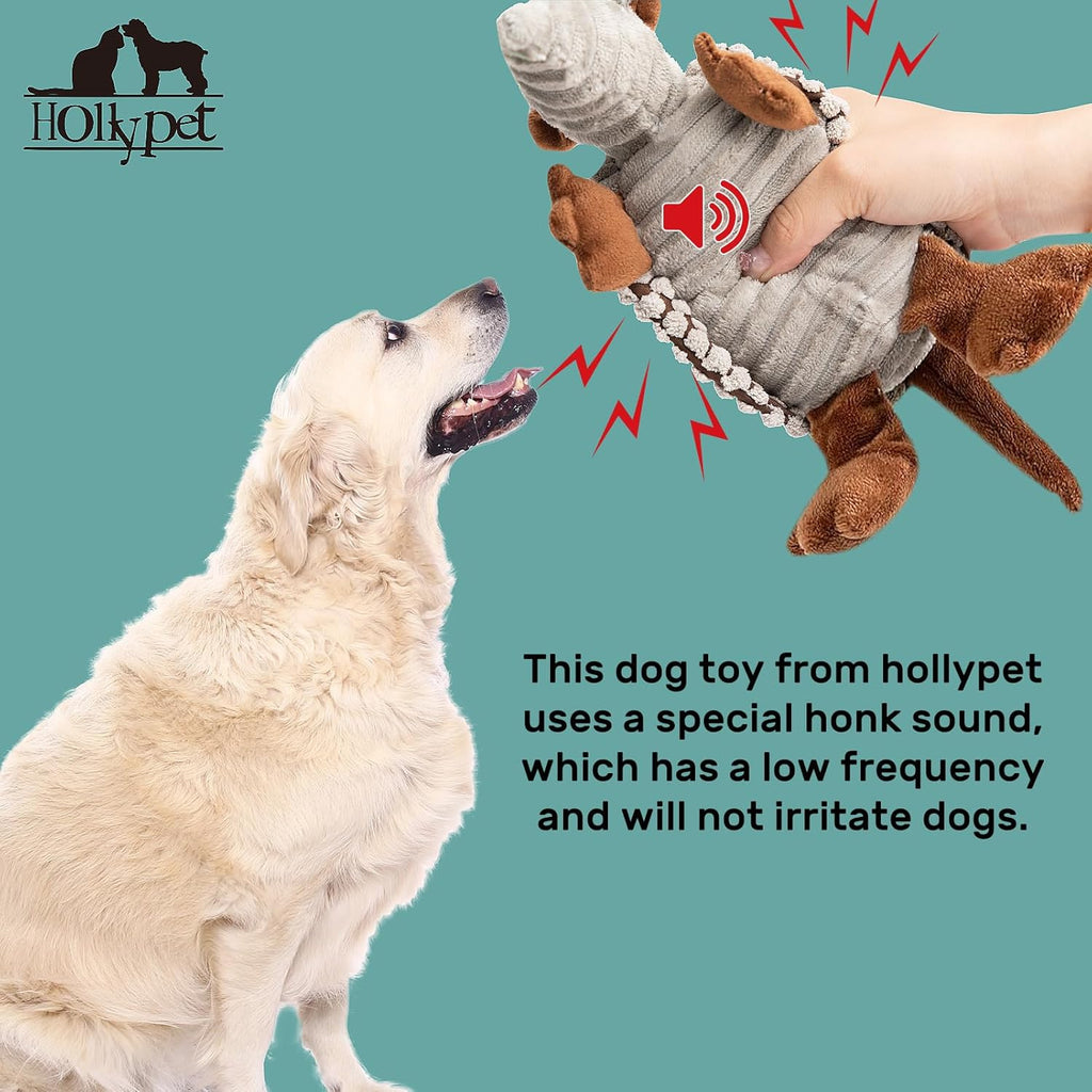 Hollypet Plush Dog Squeaky Toy Stuffed Armadillo Animal Pet Puppy Chew Toys with Clean Teeth for Small Medium Large All Breed Sizes Dogs, Gray, 8 in