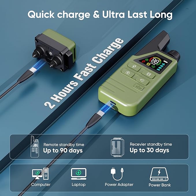 Dog Shock Collar 2 Dogs (5-120Lbs) - 4500FT Dog Training Collar with 3 Training Modes, Security Lock,IP67 Waterproof＆Rechargeable e-Collar with Remote for All Breeds (Light Green)